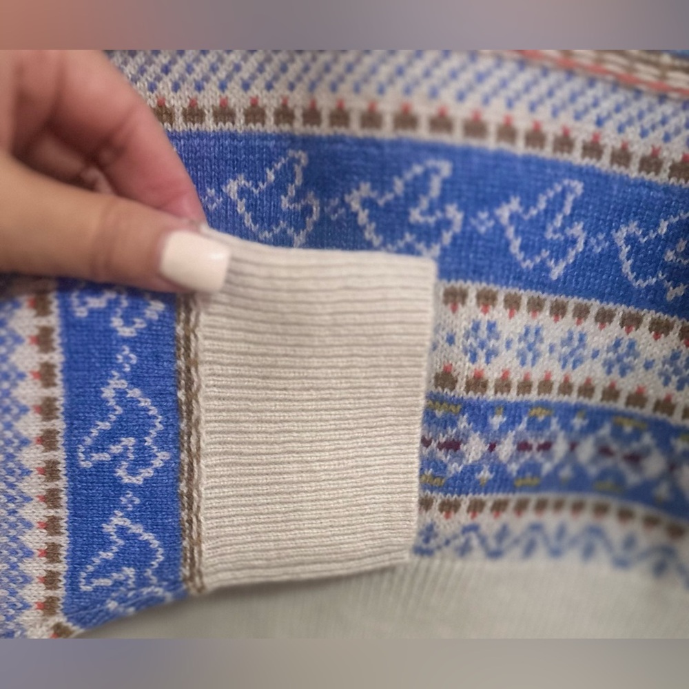 Women’s J.Crew Fair Isle Lambswool Blend Print Beige Collared Preppy Sweater‎ L. - Picture 5 of 8